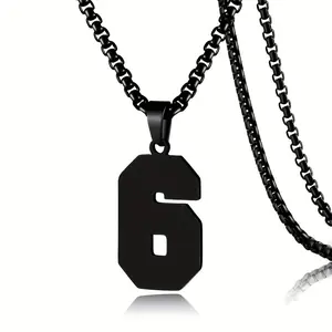 0-19 Number Pendant Necklace for Men & Boys - Stainless Steel Sporty Long Chain Athletic Jewelry, Baseball Basketball Football Team Gifts, Durable Black Sports-Themed Accessory, Sleek Design