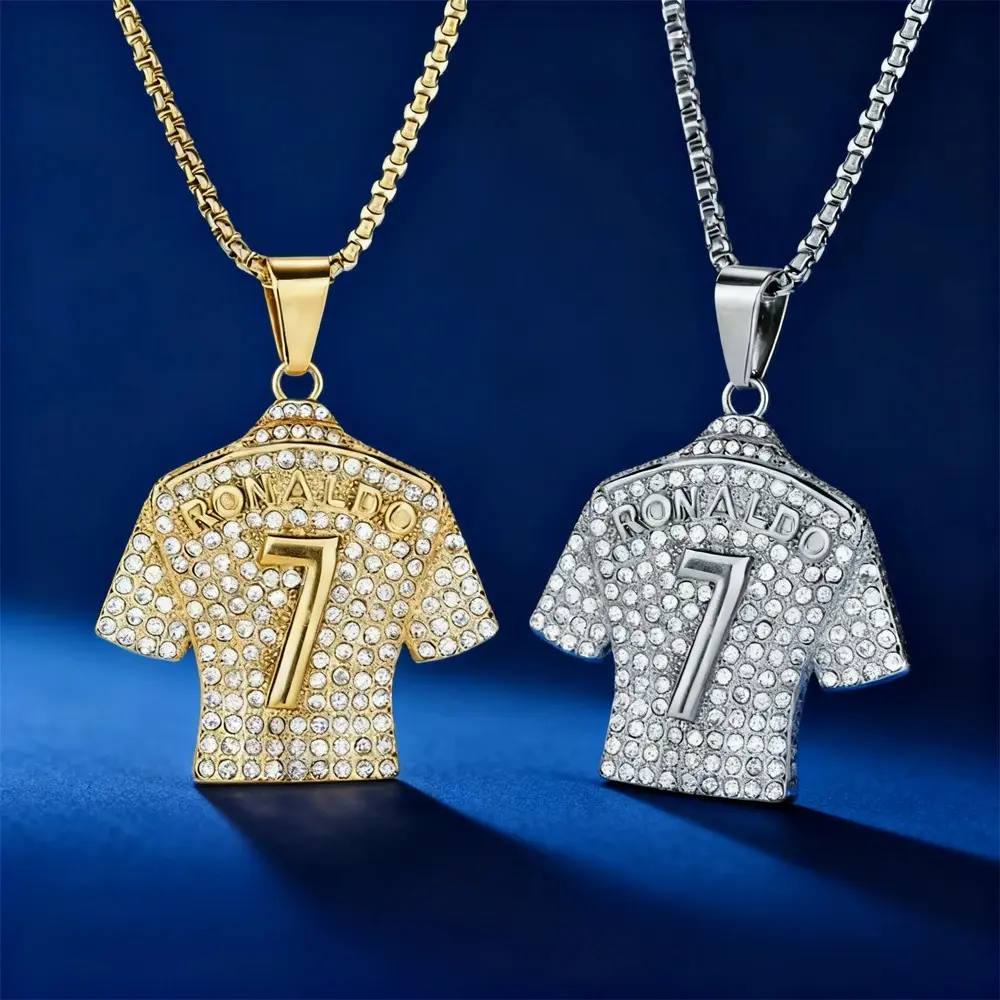 Hip Hop Style Number 7 Jersey Zircon Pendant Alloy Necklace for Men,Classic Commemorative Necklace,World Football Fan Gifts
