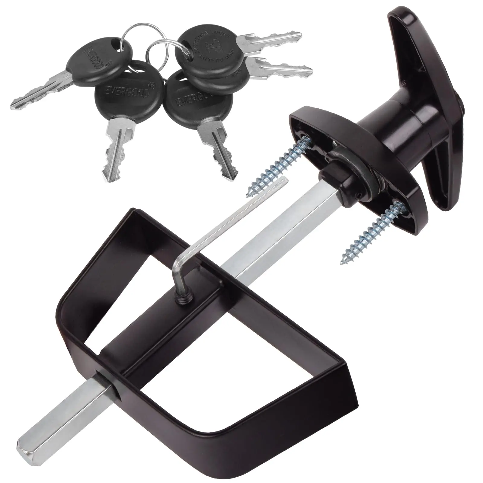 Shed Door Latch T-Handle Lock Kit with 5 Keys  5-1/2" Stem Storage Barn Hardware Set for Playhouses  Chicken Coops Camper (Black)