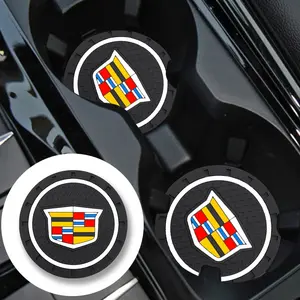 Car Cup Holder Mat Anti-Slip Pad with Water Cup Slot, Compatible with Cadillac Models, Interior Logo Design, Car Accessories, Premium