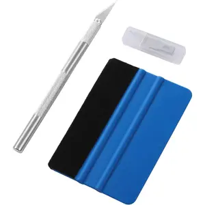Car Window Film Tinting Tools, Vinyl Wrap Kit, Precut/Auto Window Tint Tool Kit, Window Tint Installation Kit, Wallpaper Smoothing Tool with Felt Squeegee & Craft Knife (Blue)