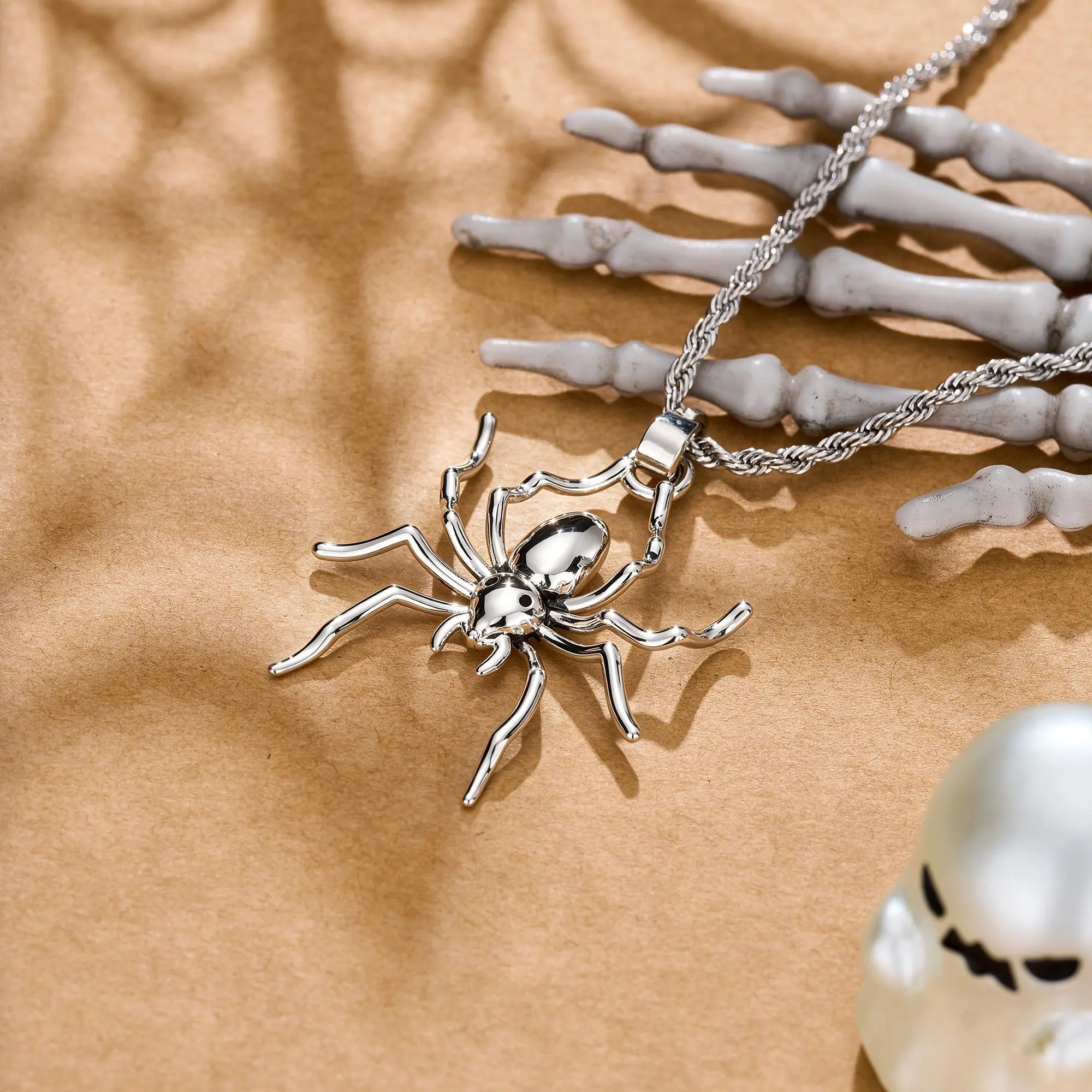 OUFER Stainless Steel Spider Necklace Halloween