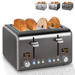 4 Slice Stainless Toaster with LCD Display, 7 Shade Settings, Wide Slots, Bagel/Defrost/Reheat Functions, Removable Crumb Tray, 1800W