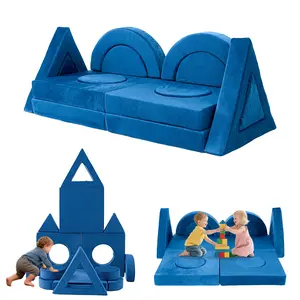 14Pcs Modular Kids Play Couch Toddler Foam Sofa for Fort Building, Climbing & Indoor Play, Convertible Sectional Furniture for Playroom, Navy Blue