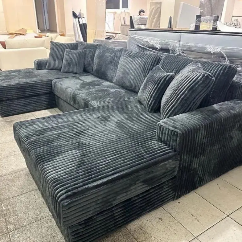 New black jumbo sectional sofa couch with ottoman