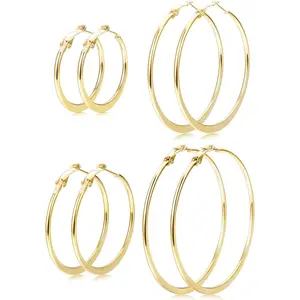 Jstyle 4 Pairs Hoop Earrings for Women Large 316L Stainless Steel Hoop Earrings Set Hypoallergenic Big Thin Earrings for Women  Lightweight 30/40/50/60MM Daily