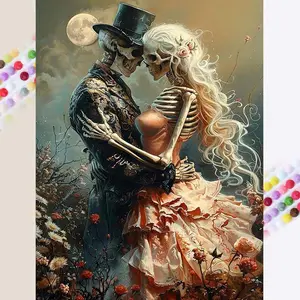 1 set of DIY diamond painting kit, 5D diamond art kit, DIY decoration skull couple, gorgeous outfits, romantic atmosphere. Mosaic, diamond art, DIY art home decoration, Handicraft, Diy Diamond Arts