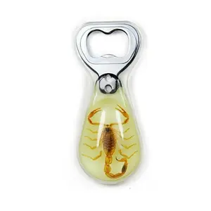 212 MAIN Preserved Golden Scorpion Bottle Opener - Transparent Kitchen & Bar Utensil with Inlaid Glowing Scorpion, Keychain