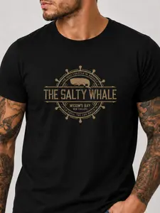 Men's Salty Whale Seafood Restaurant Tshirt, The Salty Whale Widow's Bay New England Men's Shirt, Coastal Pub Graphic Tshirt, Lobster Whale Nautical Menswear Top, Cotton Crewneck Shortsleeve Casual MADE IN USA