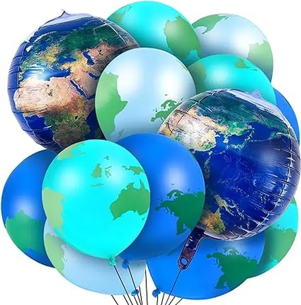 48 World Map Latex Balloon Garland, Earth Balloons for Travel Theme Space Theme Party Earth Day Decoration Teaching Supplies Metallic Light