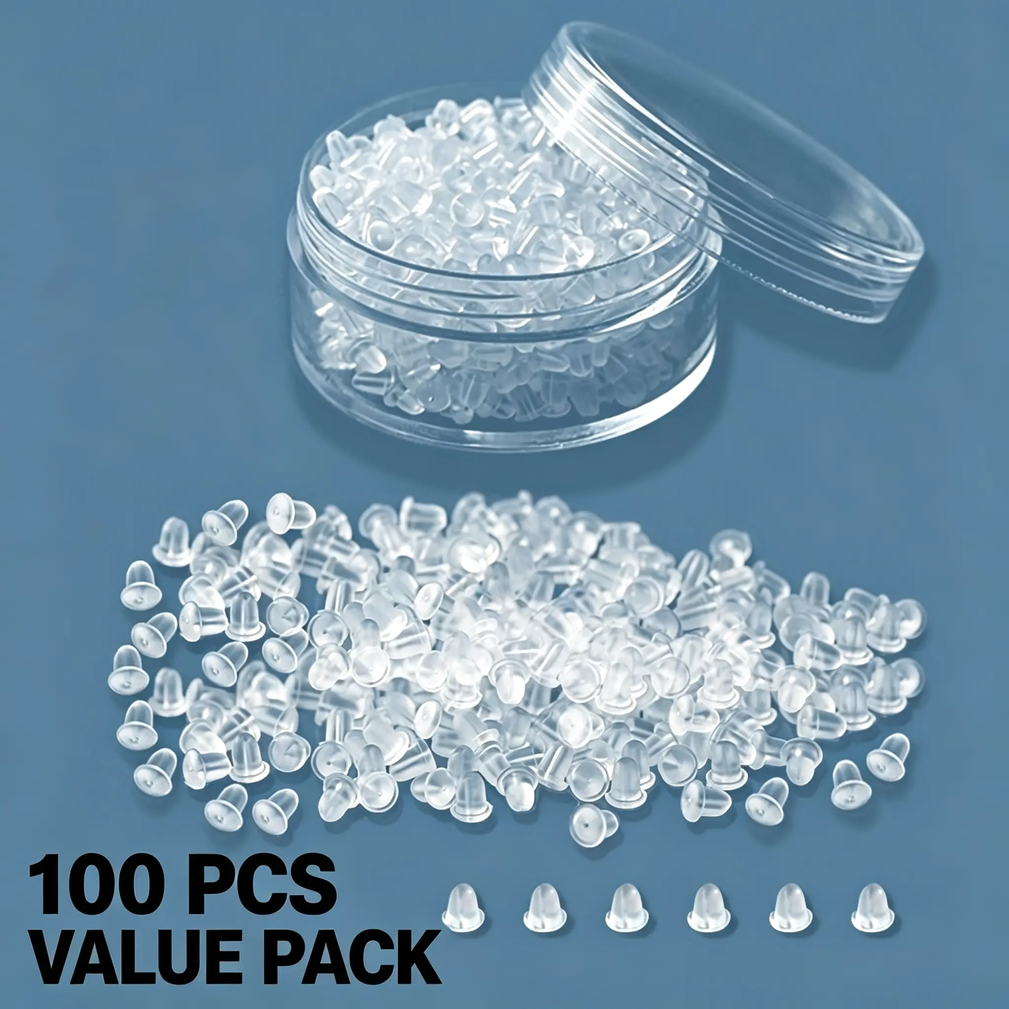 100 Pieces per Box Clear Soft Silicone Earring Backs Hypoallergenic Universal Size Comfortable Replacement Ear Stoppers for Pierced Ears