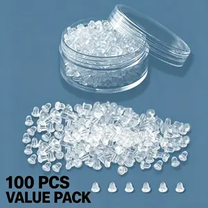 100 Pieces per Box Clear Soft Silicone Earring Backs Hypoallergenic Universal Size Comfortable Replacement Ear Stoppers for Pierced Ears