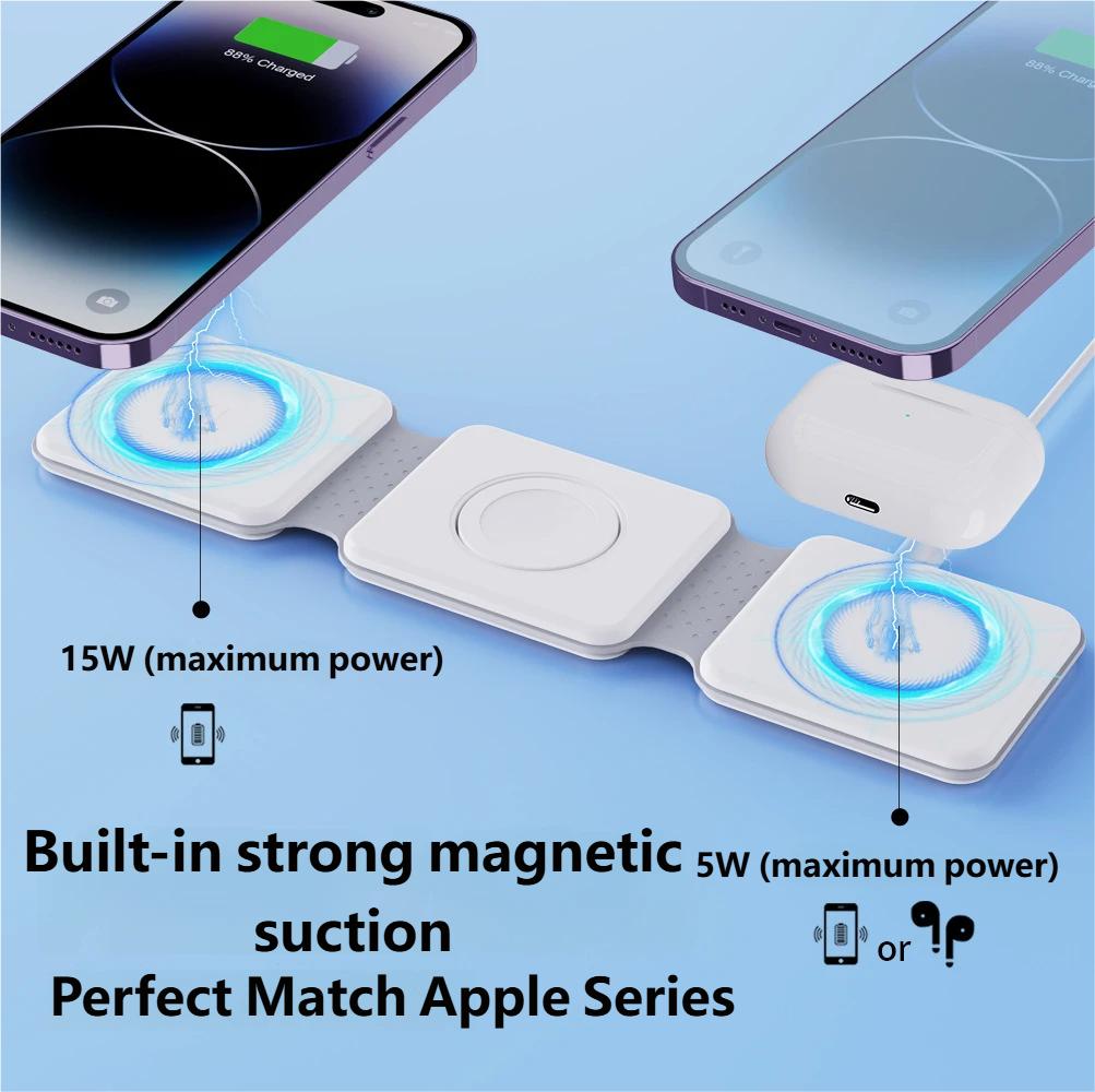 Charging Station for Apple Multiple Devices - 3 in 1 Foldable Magnetic Wireless Charger Dock - Travel Charging Pad for iPhone 16 15 14 13 12 Pro Max Plus Watch & Airpods Charging Station for Apple Multiple Devices - 3 in 1 Foldable Magnetic Wireless Charger Dock - Travel Charging Pad for iPhone 16 15 14 13 12 Pro Max Plus Watch & Airpods