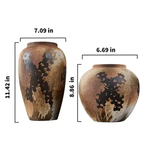 Handmade Ceramic Porcelain Vase, Retro Wide-Mouth Textured Design, Decorative Piece for Modern Rustic Farmhouse Interiors Decor Set Combination