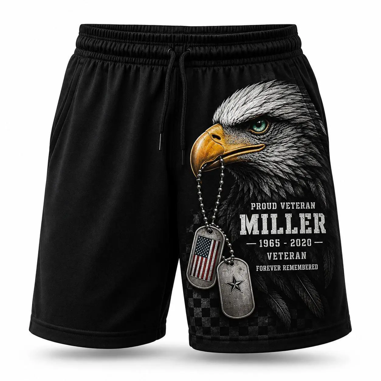 Personalized Veteran Memorial Shorts, Custom Name Date Tribute Athletic Shorts, Mens Patriotic Eagle Shorts, Memorial Day Veterans Day Gift