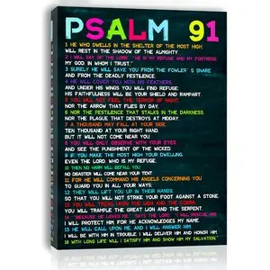 Psalm 91 Scripture Canvas Art Print, Christian Religious Wall Decor for Living Room, Bedroom, Office, Single's Party Gift
