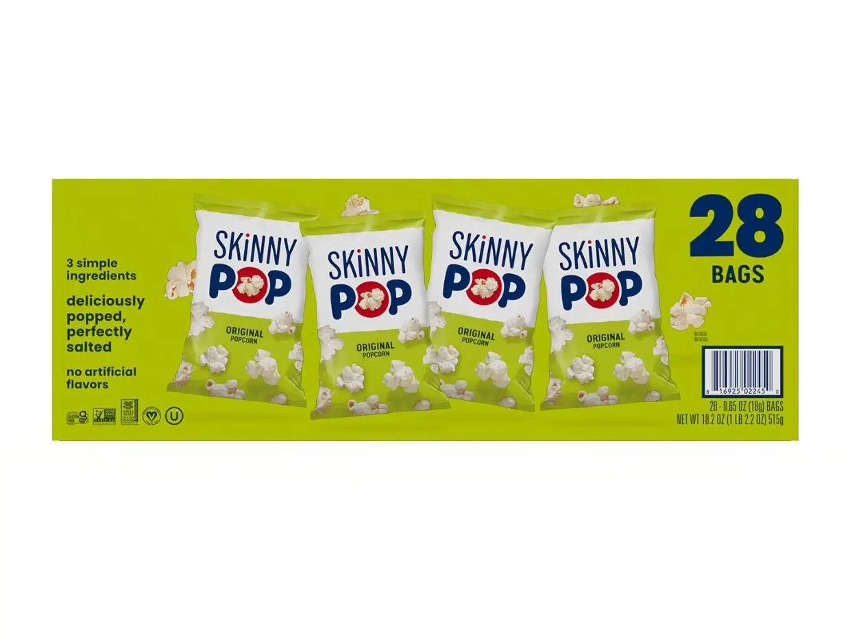 SkinnyPop Original Popcorn Snack Bags, 0.65 oz., 28 Pack.