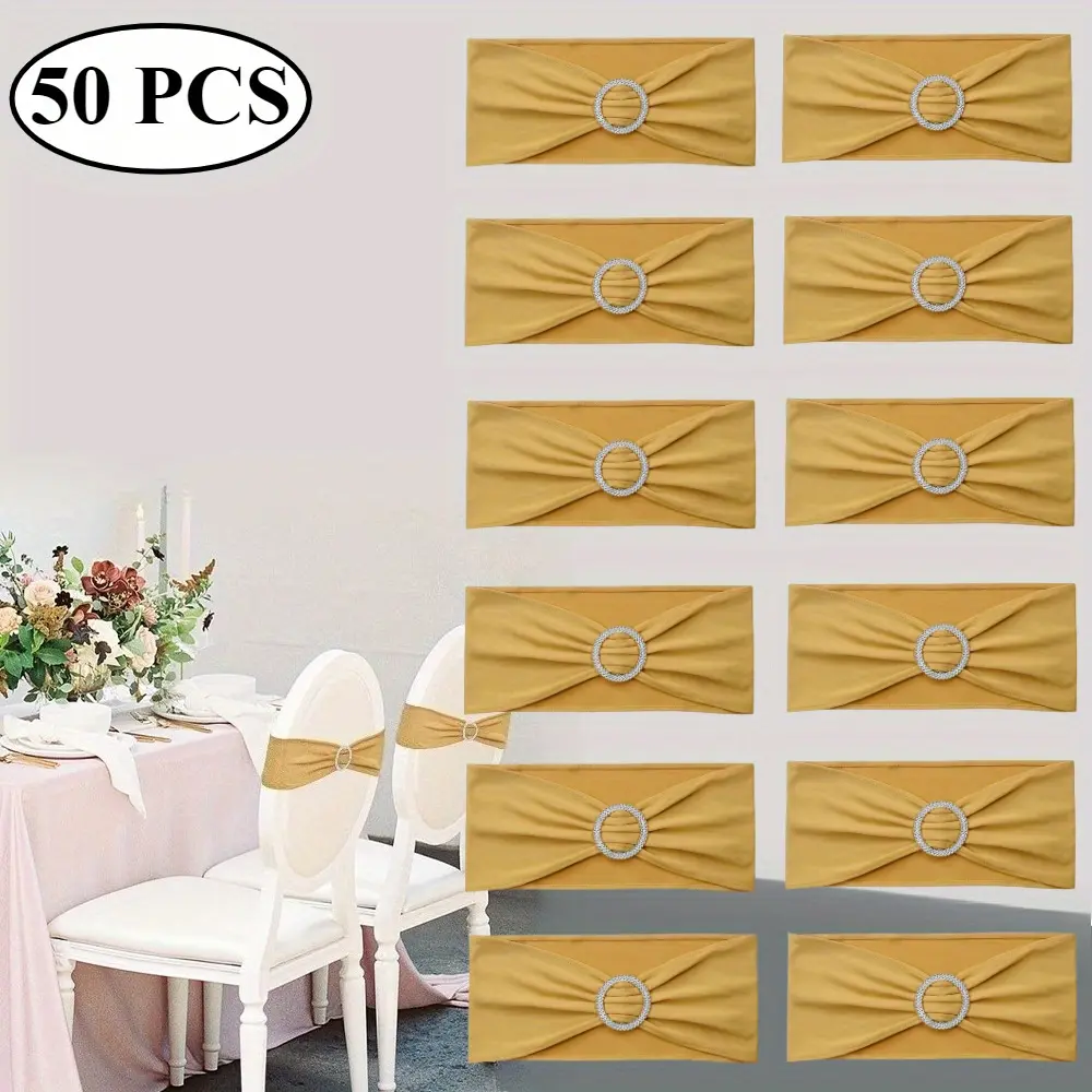 50 Pieces Stretch Chair Cover Band with Buckle Slider Spandex Chair Sashes Bows Universal Elastic Chair Ties for Wedding Party Easter Ceremony Reception Banquet Decoration