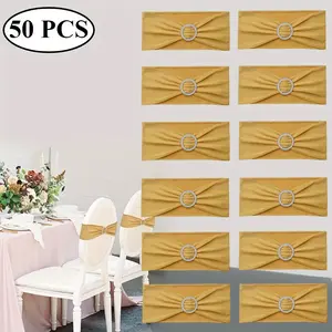 50 Pieces Stretch Chair Cover Band with Buckle Slider Spandex Chair Sashes Bows Universal Elastic Chair Ties for Wedding Party Easter Ceremony Reception Banquet Decoration