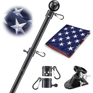 House Flag Pole With  Flag - Flagpoles Residential Kit with 5ft Tangle Free Metal Flag Pole,3x5 Embroidered  Flag,Holder Bracket,Heavy Duty Flag Poles for Outside House,Porch,Outdoor-Black