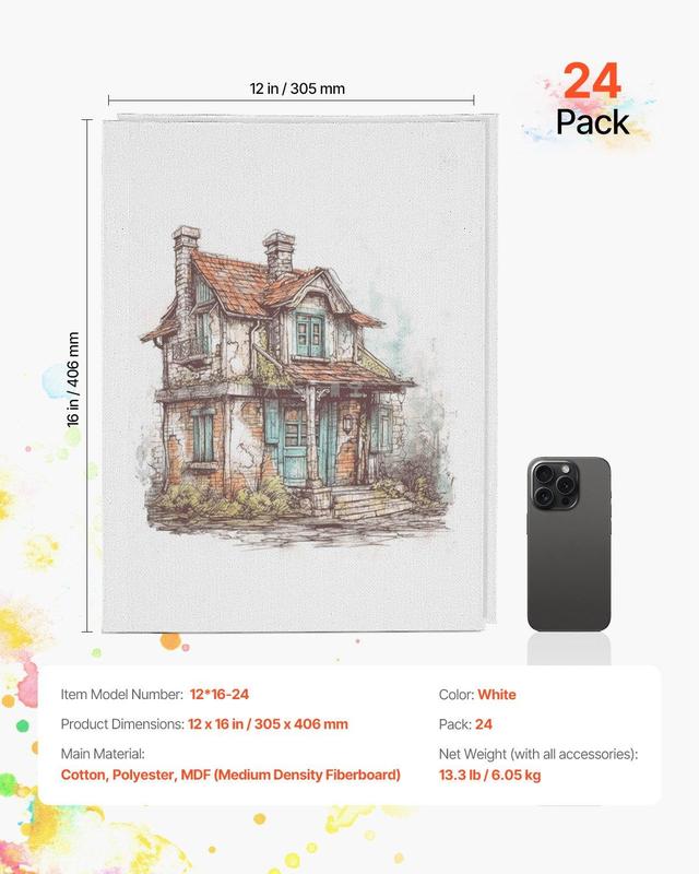 Canvas Boards for Painting 24 Pack 12 x 16 Inch Blank Canvases for Painting