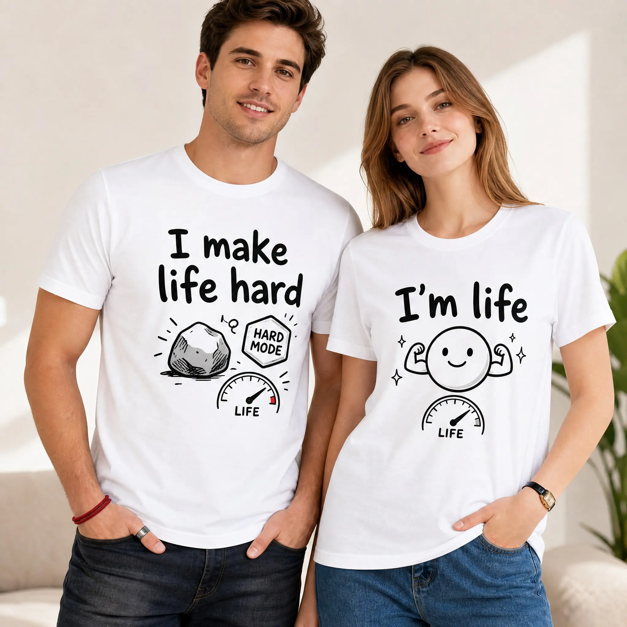 Funny Couple Matching T-Shirt Set I Make Life Hard I'm Life 2 Piece Tee S-XXL