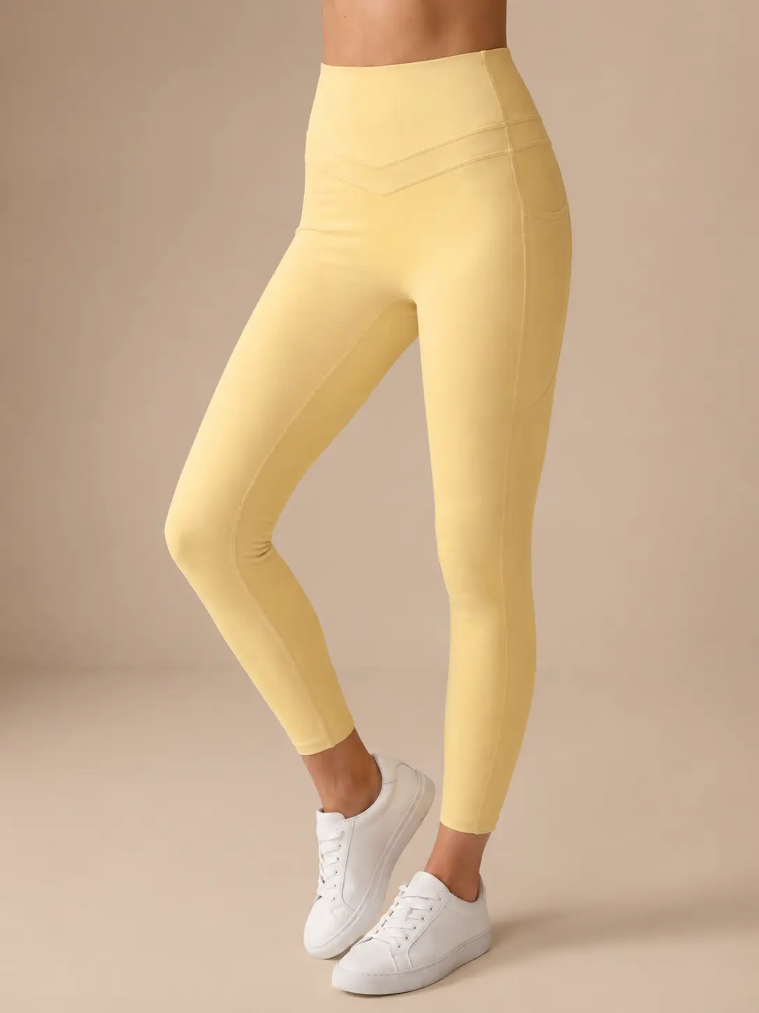 Women V High Waist Sculpting Yoga Leggings with Side Pockets Soft 75% Nylon 25% Spandex Stretch Workout Pants