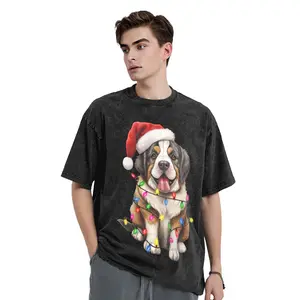 Men's Graphic Tees St. Bernard printing Acid Wash Vintage Tshirt Casual Tee Top