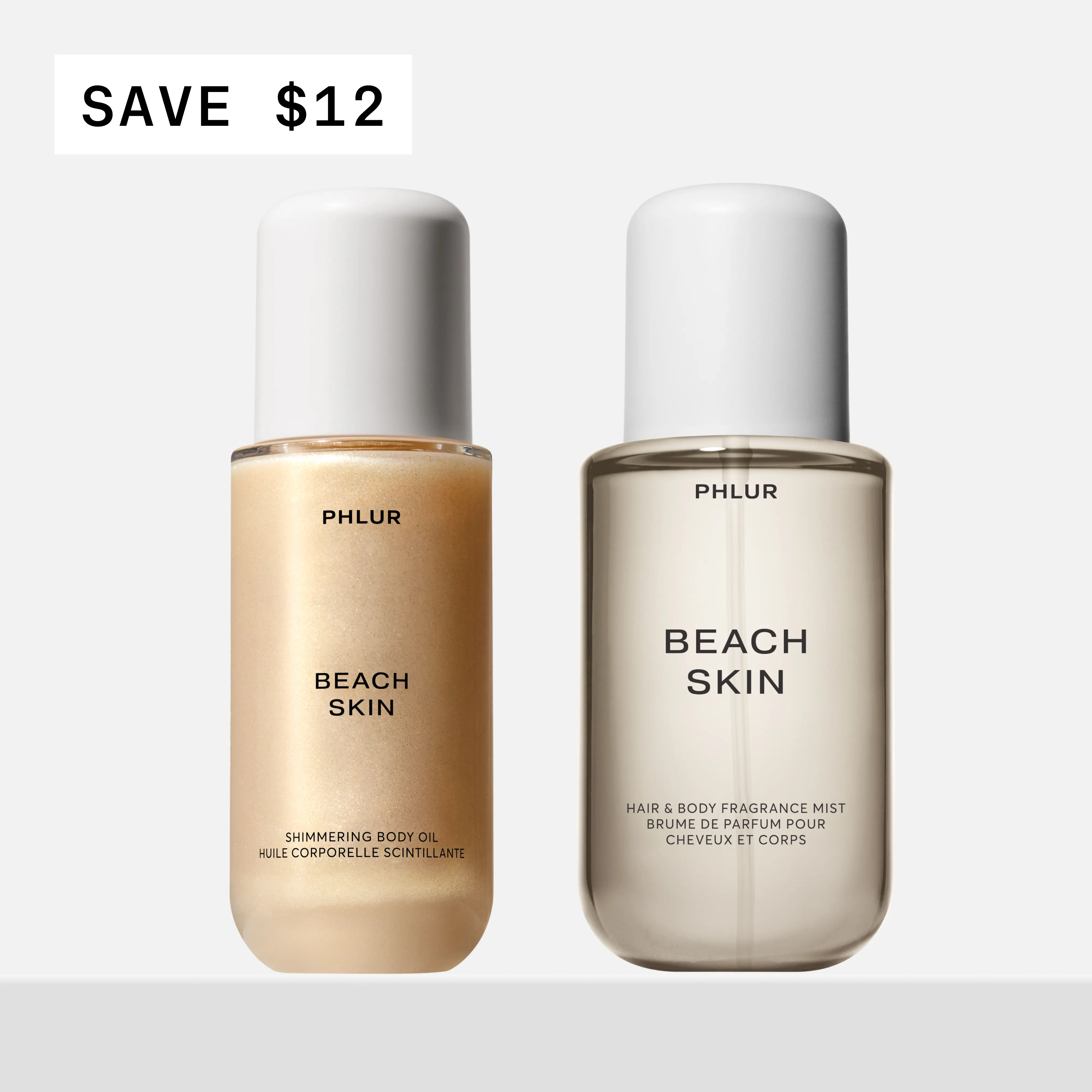 PHLUR Beach Skin Daily Ritual Duo - Body Mist + Shimmering Body Oil Set with Coconut Milk & Sandalwood (8 fl oz + 4 fl oz)