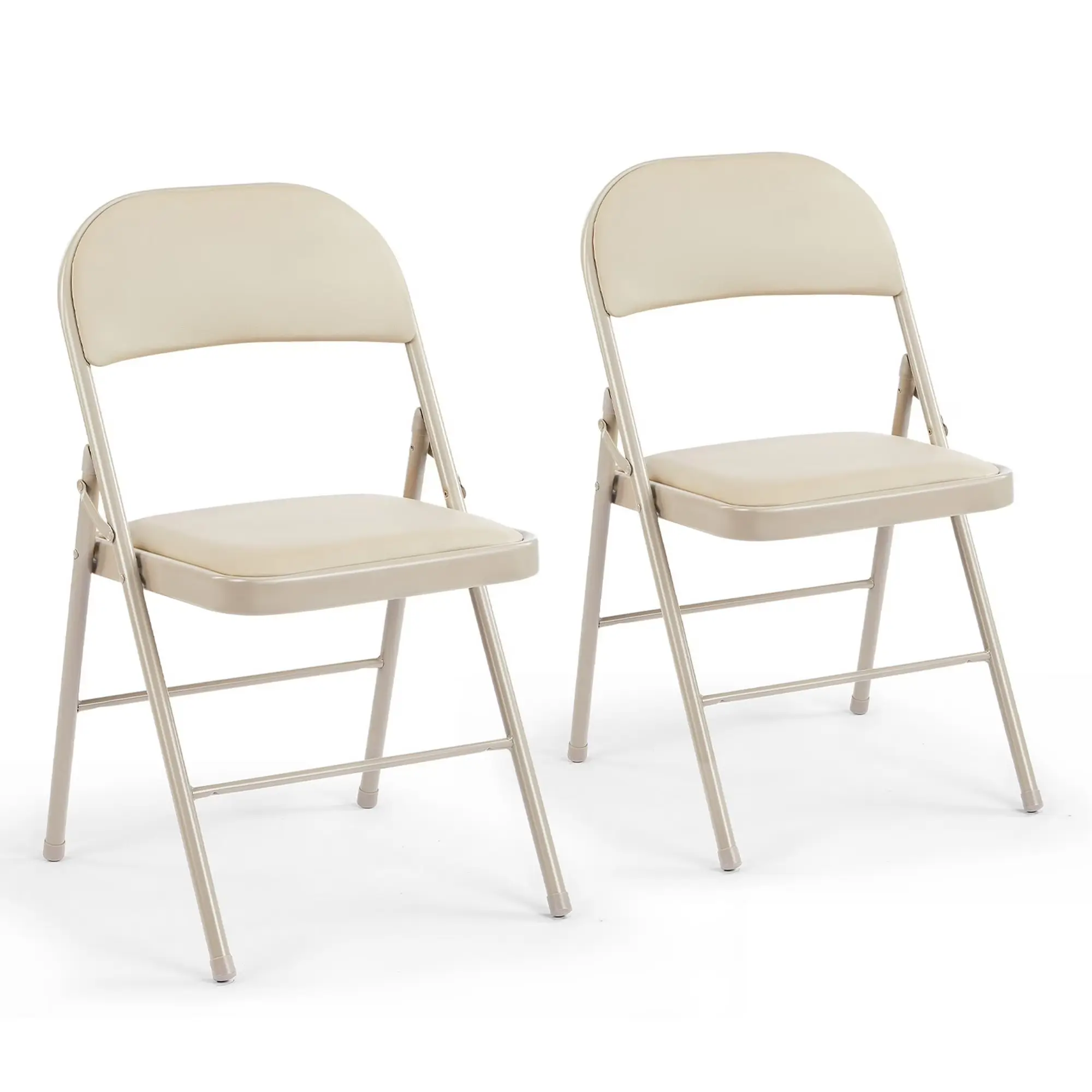 2-Pack Folding Chairs, Padded Leather Seat, Portable Stackable Chairs