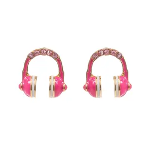 Stone Paved Enamel Headphone Stud Earrings