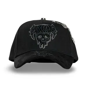 Barbas Hats Crime Black Rhinestone Skull Snapback – Adjustable Streetwear Baseball Cap, Iced Skull Design, Hip Hop Urban Style Hat, Unisex Fit for Men & Women, Trendy Outfit Accessory Gift