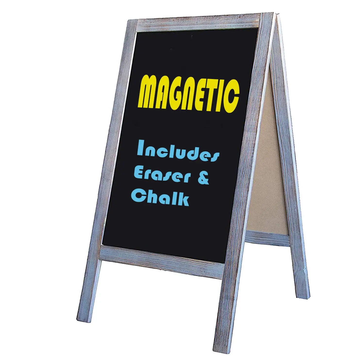Tektrum Large Sturdy Vintage Rustic Wood Magnetic Double-Side Sidewalk A-Frame Sandwich Chalkboard Sign Board 20"x40", Free Standing, Easy Erase Writing Surface, for Shops Pubs - Grey Wash Finish