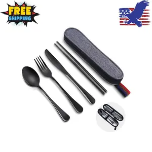 Reusable Travel Utensils Set with Case, Premium Stainless Steel Flatware