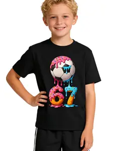 Boy  67 Meme Soccer Ball Print Crew Neck T Shirt Short Sleeve Tee Funny Short-Sleeved Top 4-12Y