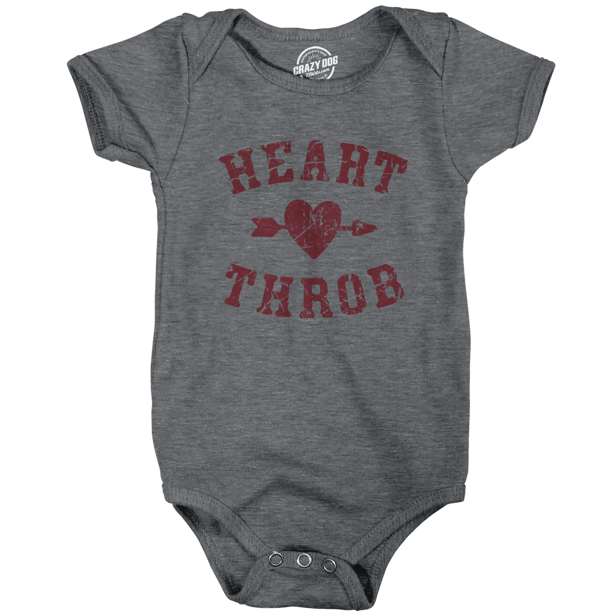 Heart Throb Baby Bodysuit Funny Valentines Day Romper for Infants Funny Baby Onesies Love Clothes for Baby Novelty Onesie Dark Grey
