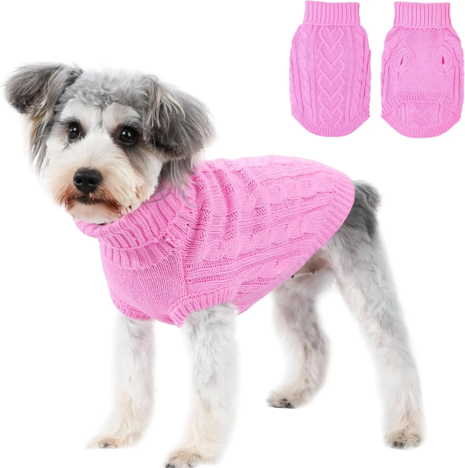 Dog Sweaters for Small Dogs Dog Clothes for Winter Solid Knitted Puppy Clothes Warm Chihuahua Sweater Turtleneck Pullover Pet Cat Sweater Mini Dachshund Knitwear(Pink, Medium)
