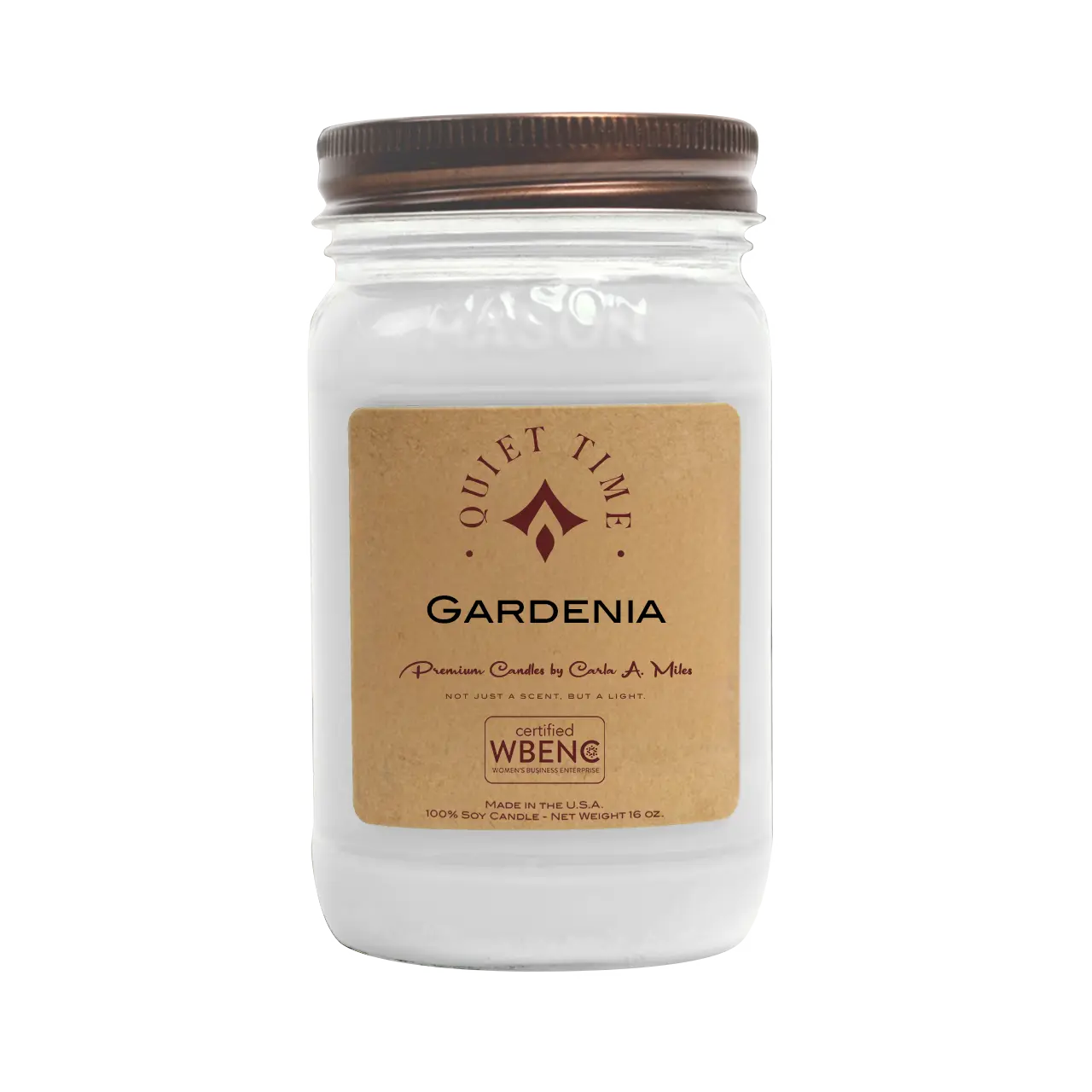 Quiet Time Gardenia Soy Wax Candle | Scented Organic Vegan Candle | Citrus Floral Aroma | Lead-free Wick | | Made in USA