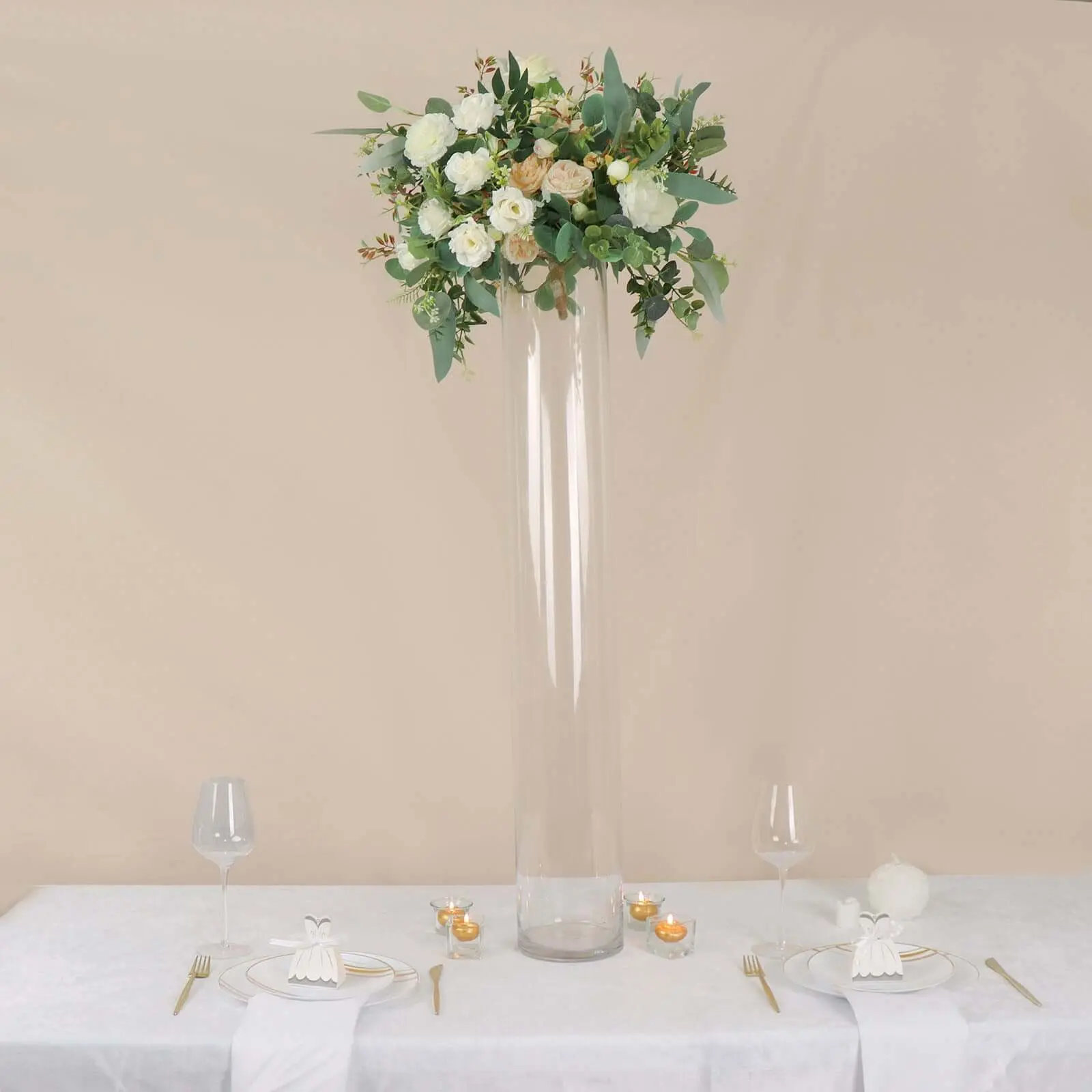 2-Pack Glass Flower Vases Heavy Duty Cylinder Design 40" Clear - Durable Centerpieces for Events