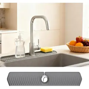 30 Inch  Kitchen Sink Faucet Mat, Adjustable  Splash Guard Draining Mat Keep Countertops Dry (Gray)