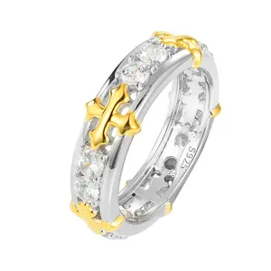 【#R452 】Cross Ring UCCIYO S925 Sterling Silver Synthetic Moissanite Ring for Women Men Hip Hop Jewelry Gift