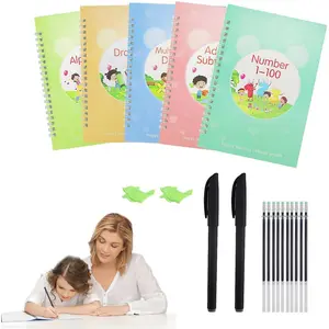 5 Pack Grooved Handwriting Practice for  with Disappearing Ink Pens,  Tracing Books for  Ages 3-8,Letter,Numbers,Math,Draw, Magic Grooved Workbooks