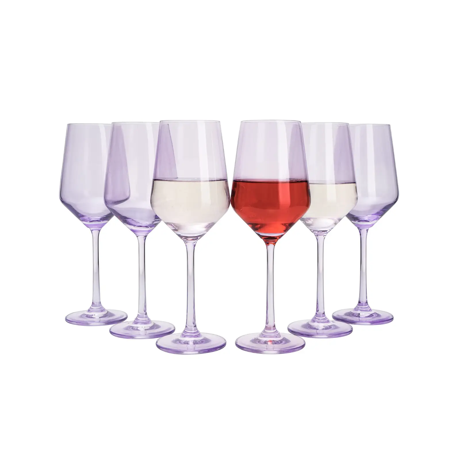 Purple Colored Wine Glass Set, Lavender Large 12 oz Glasses Set of 6, Unique Italian Style Tall Stemmed for White & Red Wine, Water, Margarita Glasses, Color Tumbler, Gifts, Viral Beautiful Glassware