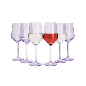 Purple Colored Wine Glass Set, Lavender Large 12 oz Glasses Set of 6, Unique Italian Style Tall Stemmed for White & Red Wine, Water, Margarita Glasses, Color Tumbler, Gifts, Viral Beautiful Glassware