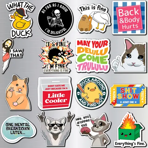 Funny Meme Fridge Magnets - Reusable Cute Animal & Word Set, Strong Grip, 16-Piece Gift for Refrigerator, Office Cabinet, Home Kitchen or Dorm Decor, 2.5in Durable Indoor Magnets