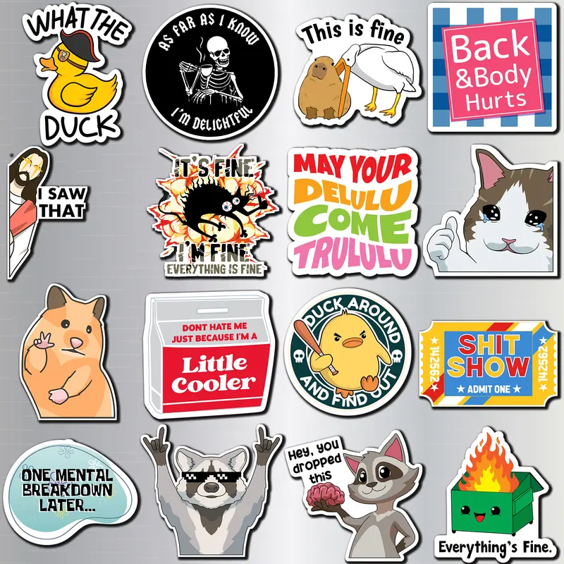 Funny Meme Fridge Magnets - Reusable Cute Animal & Word Set, Strong Grip, 16-Piece Gift for Refrigerator, Office Cabinet, Home Kitchen or Dorm Decor, 2.5in Durable Indoor Magnets