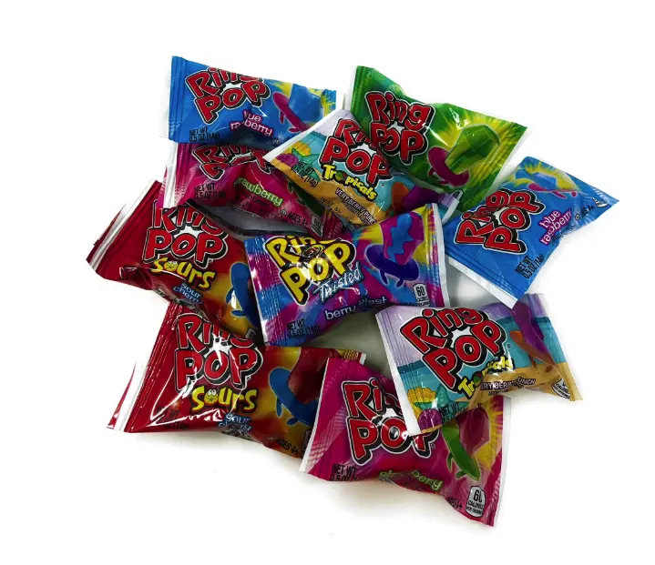 Ring Pop 10-Pack Assorted Flavors Lollipop Candy Variety Pack - Cherry, Strawberry, Watermelon, Blue Raspberry - Individually Wrapped Snack for Parties, Rewards