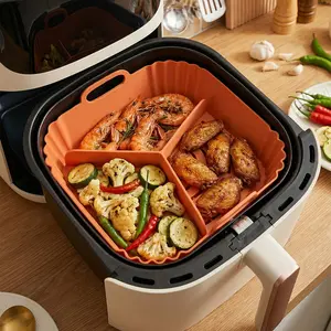 Dual-Purpose Square Cake Pan (21.08X19.81X6.35 cm) Featuring a Detachable Air Fryer Divider And Handles, Three-Section Non-Stick Bakeware Suitable for Air Fryers And Ovens, Withstands Temperatures Up to 446°F