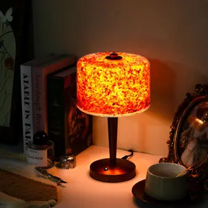 Salt Ore Table Lamp, USB Powered Metal Table Lamp, Hand Painted Wood Grain Night Light, Decorative Light for Bedroom, Desk, Living Room