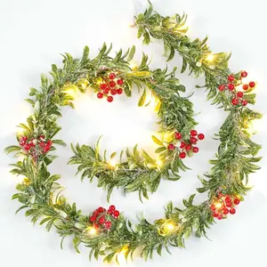6.6 FT Christmas Garland, Flocked Garland with Lights, Prelit Christmas Mantle Garland with Snowflakes for Indoor & Outdoor, Olive Greenery…